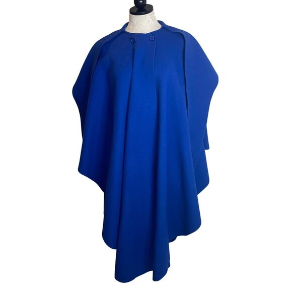 Saks Fifth Avenue Vintage Womens Coat Size 4 Blue Cape Hooded Pure Wool - Picture 2 of 9